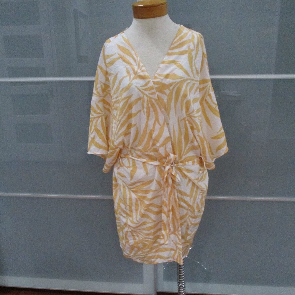 Anthro Maison Du Soir Kimono Style Palm Leaf Short Robe